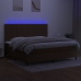 Cama box spring colchón luces LED tela marrón oscuro 200x200 cm