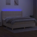 Cama box spring colchón y luces LED tela crema 200x200 cm