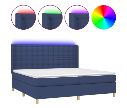 vidaXL Cama box spring colchón y luces LED tela azul 200x200 cm