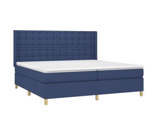 vidaXL Cama box spring colchón y luces LED tela azul 200x200 cm