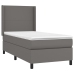 Cama box spring y colchón LED cuero sintético gris 90x200 cm