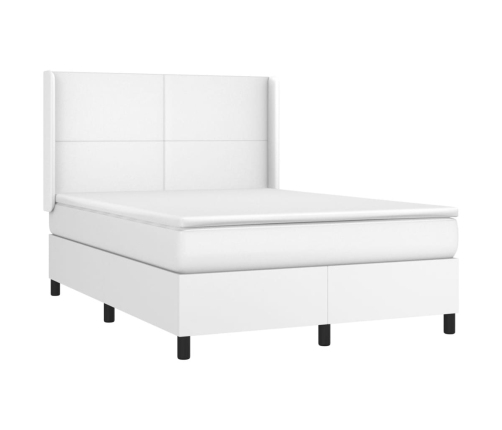 Cama box spring colchón y LED cuero sintético blanco 140x190 cm