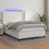 Cama box spring colchón y LED cuero sintético blanco 140x190 cm