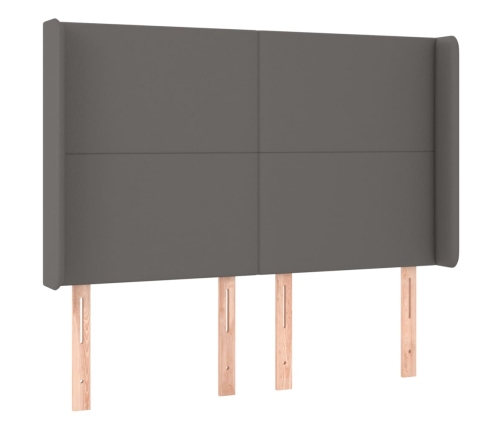 Cama box spring colchón y LED cuero sintético gris 140x190 cm