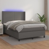 Cama box spring colchón y LED cuero sintético gris 140x190 cm