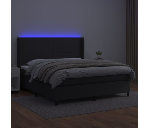 vidaXL Cama box spring colchón y LED cuero sintético negro 160x200 cm