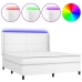 Cama box spring colchón y LED cuero sintético blanco 160x200 cm