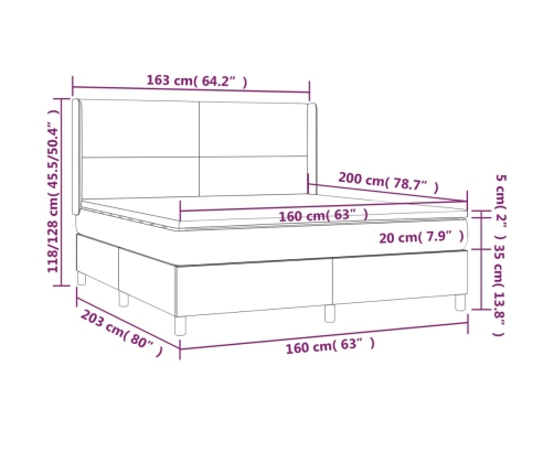 Cama box spring colchón y LED cuero sintético blanco 160x200 cm