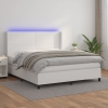 Cama box spring colchón y LED cuero sintético blanco 160x200 cm