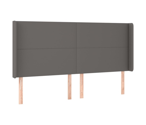 Cama box spring colchón y LED cuero sintético gris 160x200 cm