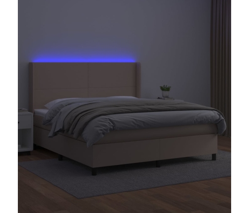 Cama box spring colchón LED cuero sintético capuchino 160x200cm