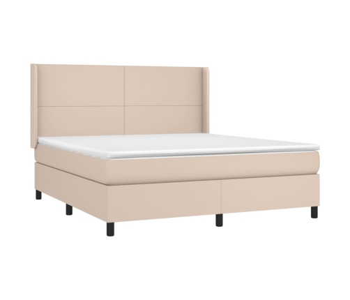 Cama box spring colchón LED cuero sintético capuchino 160x200cm