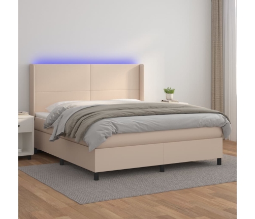 Cama box spring colchón LED cuero sintético capuchino 160x200cm