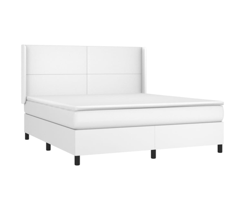 Cama box spring colchón y LED cuero sintético blanco 180x200 cm