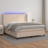 Cama box spring colchón LED cuero sintético capuchino 180x200cm