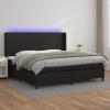 Cama box spring colchón y LED cuero sintético negro 200x200 cm