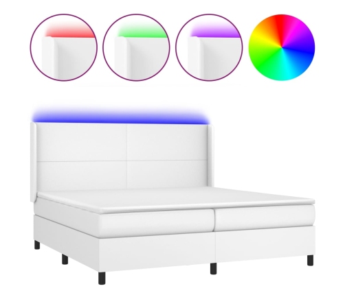 vidaXL Cama box spring colchón y LED cuero sintético blanco 200x200 cm