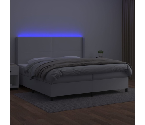 vidaXL Cama box spring colchón y LED cuero sintético blanco 200x200 cm