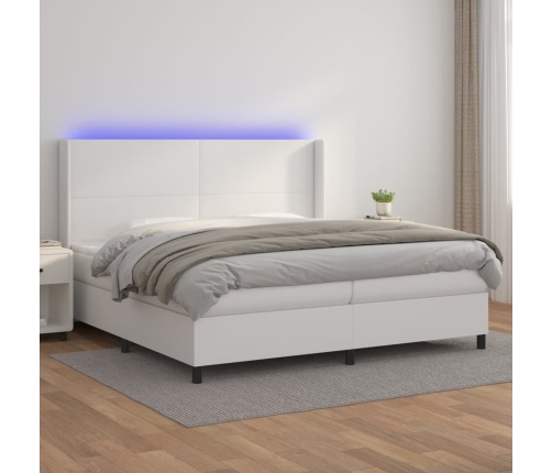 vidaXL Cama box spring colchón y LED cuero sintético blanco 200x200 cm