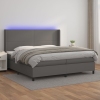 Cama box spring colchón y LED cuero sintético gris 200x200 cm