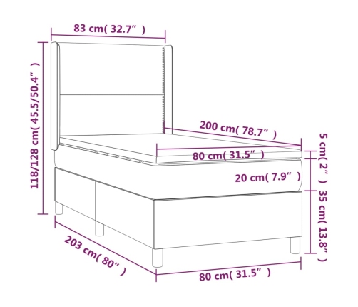 vidaXL Cama box spring y colchón LED cuero sintético blanco 80x200 cm