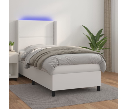 vidaXL Cama box spring y colchón LED cuero sintético blanco 80x200 cm