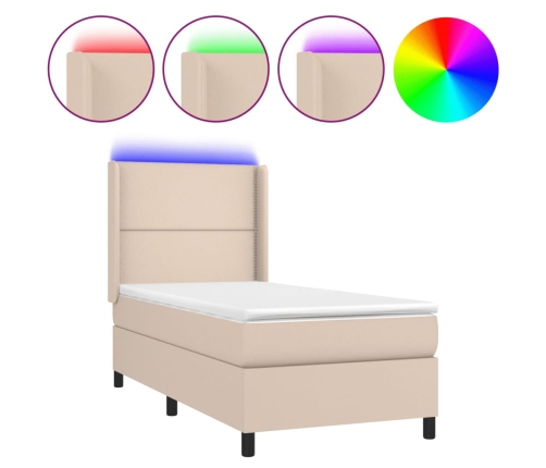 Cama box spring colchón LED cuero sintético capuchino 80x200 cm