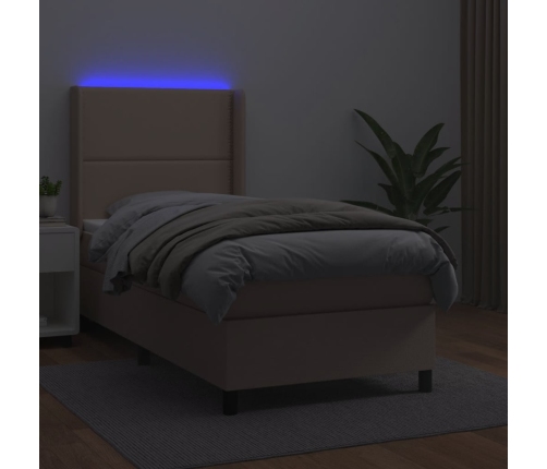 Cama box spring colchón LED cuero sintético capuchino 80x200 cm