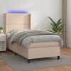 Cama box spring colchón LED cuero sintético capuchino 80x200 cm