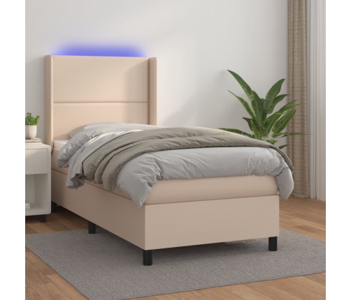 Cama box spring colchón LED cuero sintético capuchino 80x200 cm