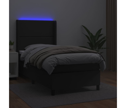 Cama box spring y colchón LED cuero sintético negro 90x190 cm