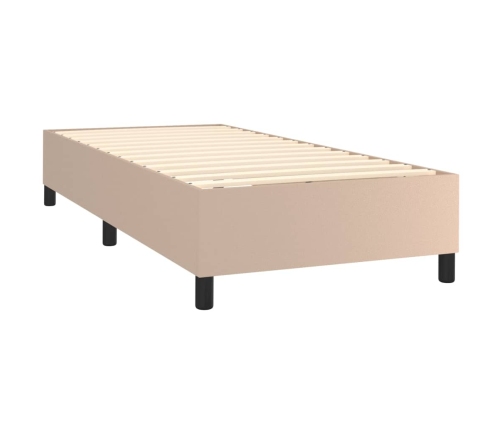 Cama box spring colchón LED cuero sintético capuchino 90x190 cm