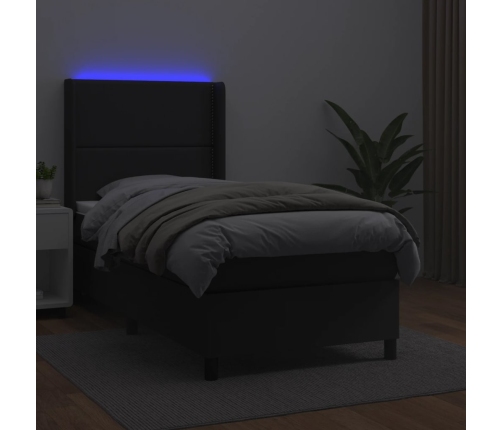 vidaXL Cama box spring y colchón LED cuero sintético negro 90x200 cm