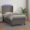 Cama box spring y colchón LED cuero sintético gris 90x200 cm