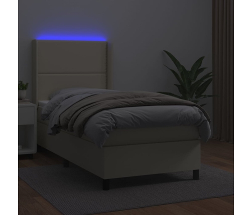 Cama box spring colchón y LED cuero sintético crema 100x200 cm