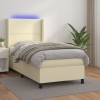 Cama box spring colchón y LED cuero sintético crema 100x200 cm