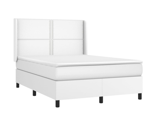 vidaXL Cama box spring colchón y LED cuero sintético blanco 140x190 cm