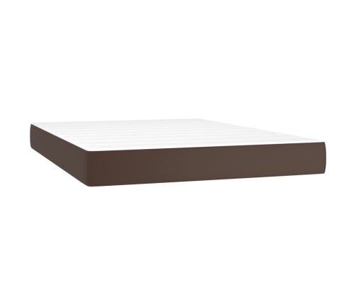 vidaXL Cama box spring colchón y LED cuero sintético marrón 140x190 cm