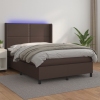 Cama box spring colchón y LED cuero sintético marrón 140x190 cm