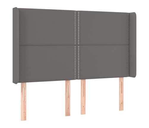 Cama box spring colchón y LED cuero sintético gris 140x190 cm