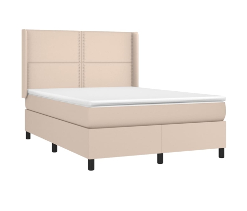 Cama box spring colchón LED cuero sintético capuchino 140x190cm