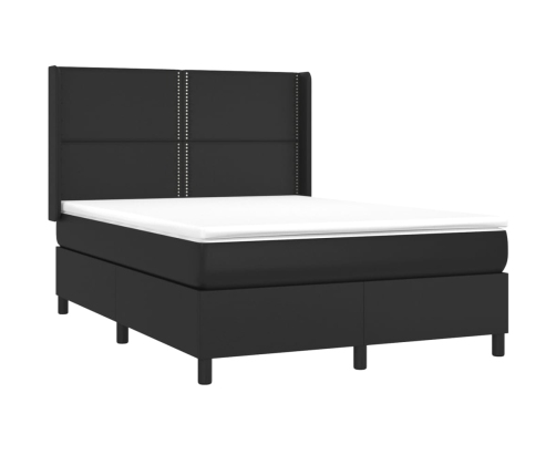 Cama box spring colchón y LED cuero sintético negro 140x200 cm