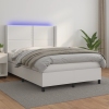 Cama box spring colchón y LED cuero sintético blanco 140x200 cm