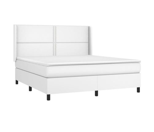 Cama box spring colchón y LED cuero sintético blanco 160x200 cm