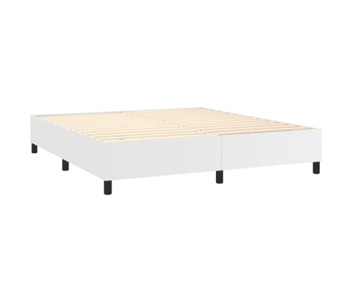 Cama box spring colchón y LED cuero sintético blanco 160x200 cm