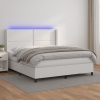 Cama box spring colchón y LED cuero sintético blanco 160x200 cm