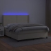 Cama box spring colchón y LED cuero sintético crema 160x200 cm