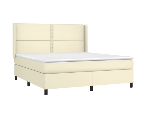 Cama box spring colchón y LED cuero sintético crema 160x200 cm