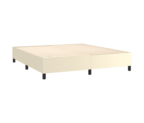 Cama box spring colchón y LED cuero sintético crema 160x200 cm