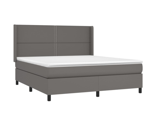 Cama box spring colchón y LED cuero sintético gris 160x200 cm